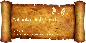 Mahunka Györgyi névjegykártya